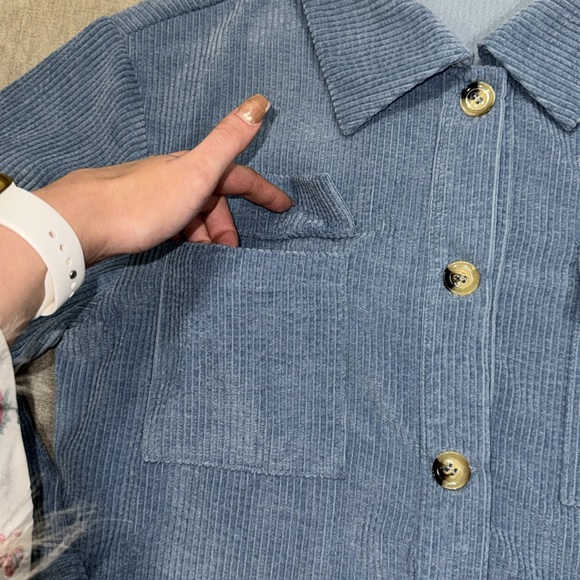 Blue Corduroy Button Up Cropped Jacket - Picture 6 of 9